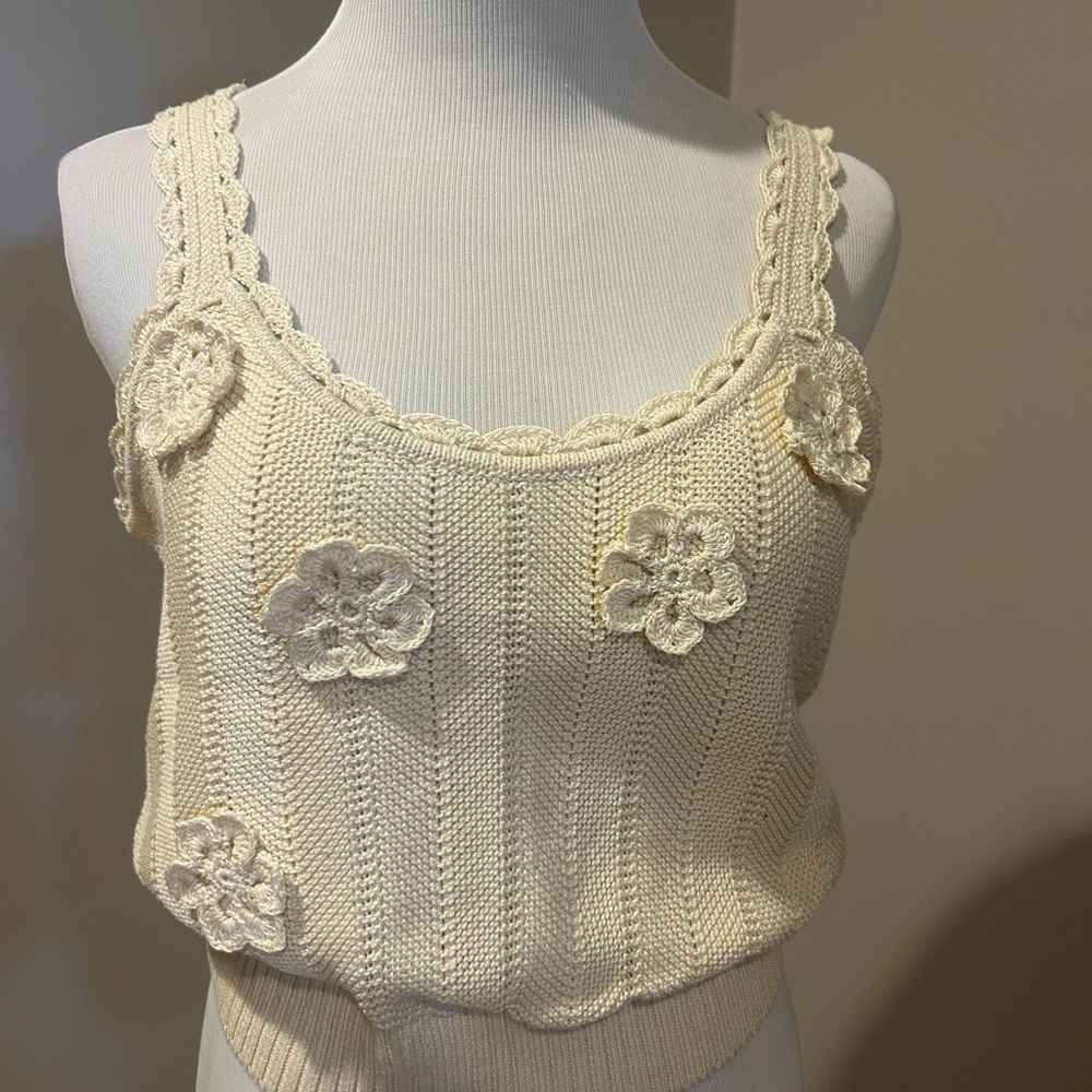 Cream Knit Floral Women's Top